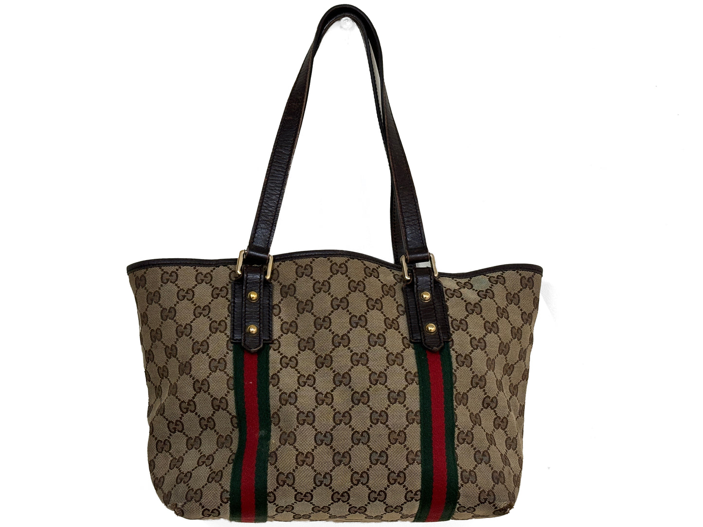 グッチ　GUCCI　137396　ＧＧキャンバス　トートバッグ　シェリーライン　ゴールド金具　レディース　ブラウン×ベージュ